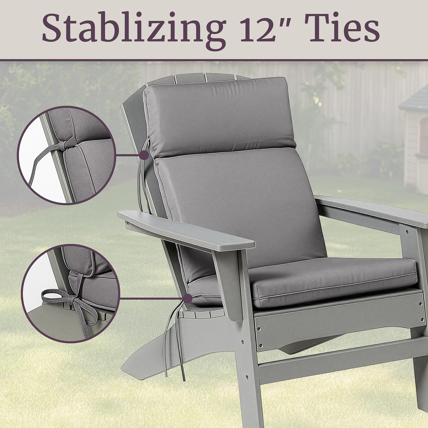 image:imageOutdoor Chair Cushion 45x215x3in High Back Outdoor Chair Cushions for Patio Furniture Rocking Adirondack or Dining Seats Water Fade and UVProtected Fabric with Ties by Lavish Home GrayGray
