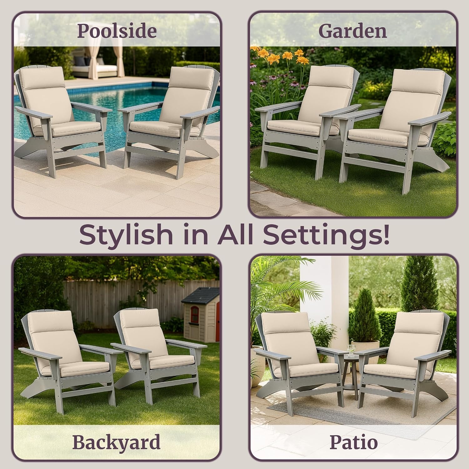 image:imageOutdoor Chair Cushion 45x215x3in High Back Outdoor Chair Cushions for Patio Furniture Rocking Adirondack or Dining Seats Water Fade and UVProtected Fabric with Ties by Lavish Home GrayTan