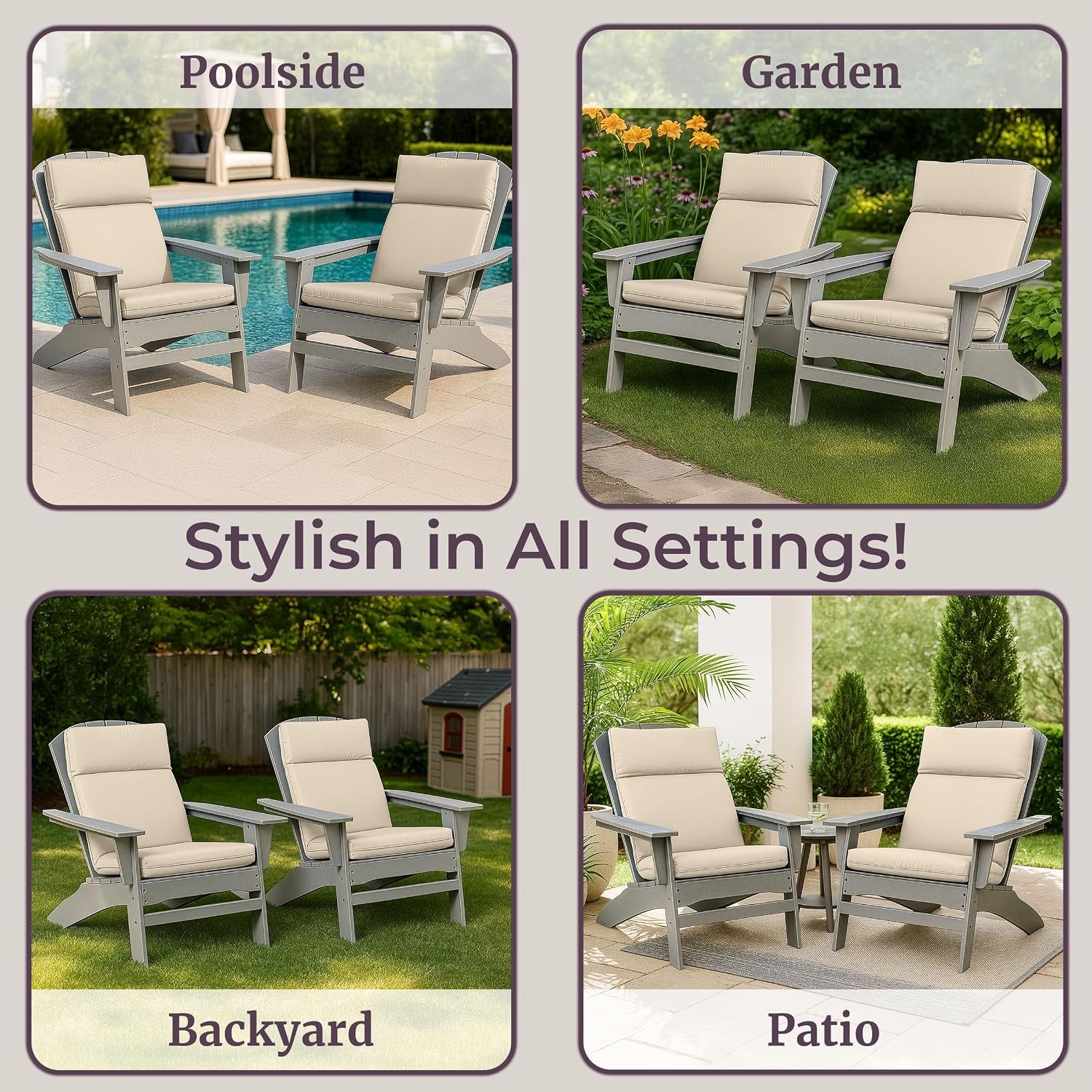 image:imageOutdoor Chair Cushions Set of 245x215x3in High Back Outdoor Cushions for Patio Furniture Rocking Adirondack or Dining Seats Water Fade and UVResistant Pads with Ties by Lavish Home TanTan