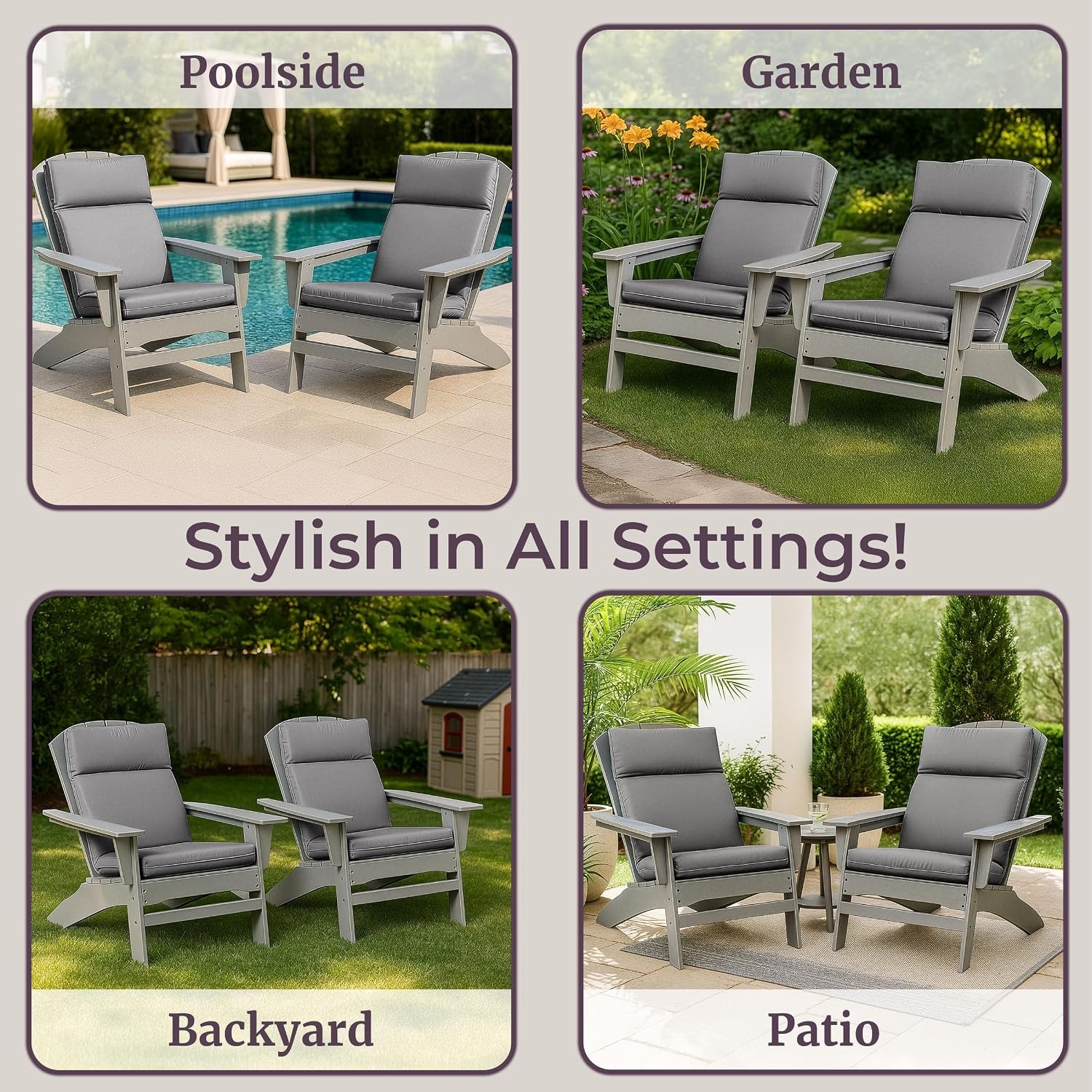 image:imageOutdoor Chair Cushions Set of 245x215x3in High Back Outdoor Cushions for Patio Furniture Rocking Adirondack or Dining Seats Water Fade and UVResistant Pads with Ties by Lavish Home TanGray