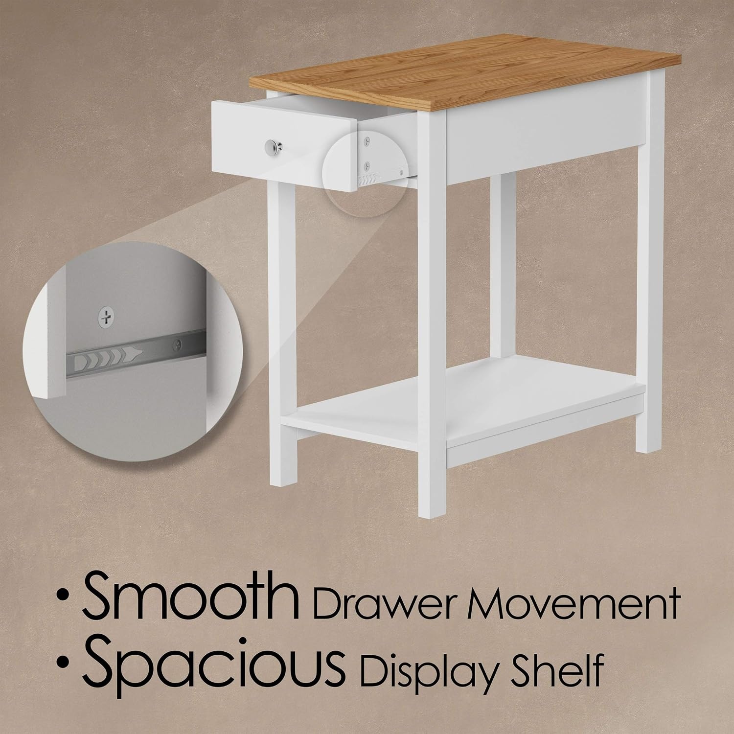 image:imageSide Table Small Night Stand with Drawer and Open Storage Shelf Traditional Style Bedroom or Living Room Furniture Use as Bedside Table or End Table by Lavish Home WhiteSingle Table