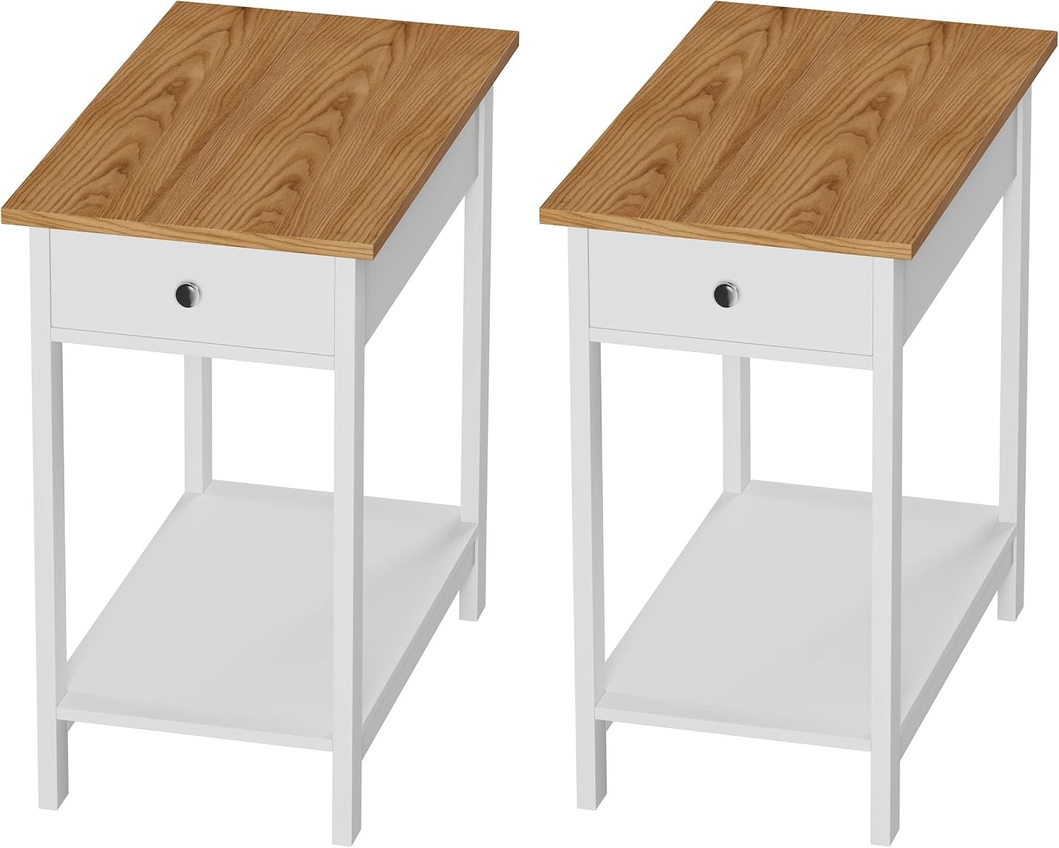 image:imageSide Table Small Night Stand with Drawer and Open Storage Shelf Traditional Style Bedroom or Living Room Furniture Use as Bedside Table or End Table by Lavish Home WhiteSet of 2