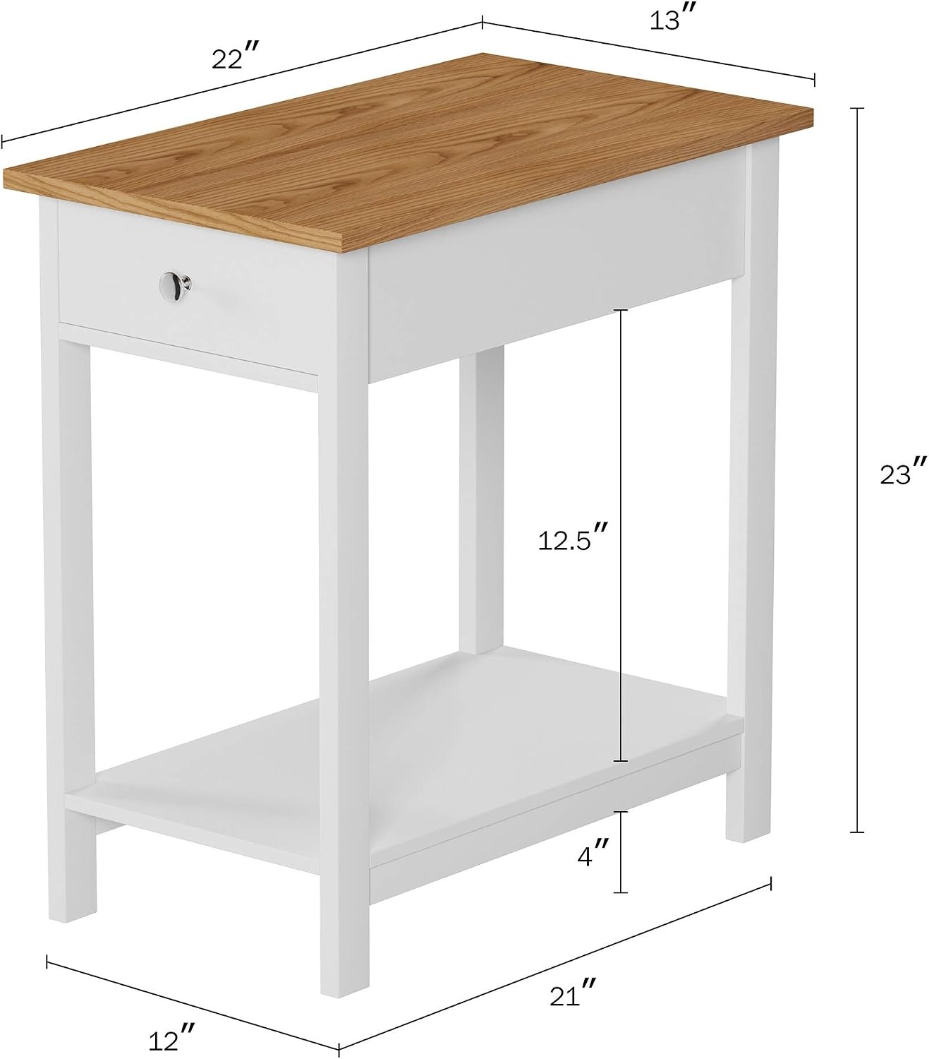 image:imageSide Table Small Night Stand with Drawer and Open Storage Shelf Traditional Style Bedroom or Living Room Furniture Use as Bedside Table or End Table by Lavish Home WhiteSingle Table