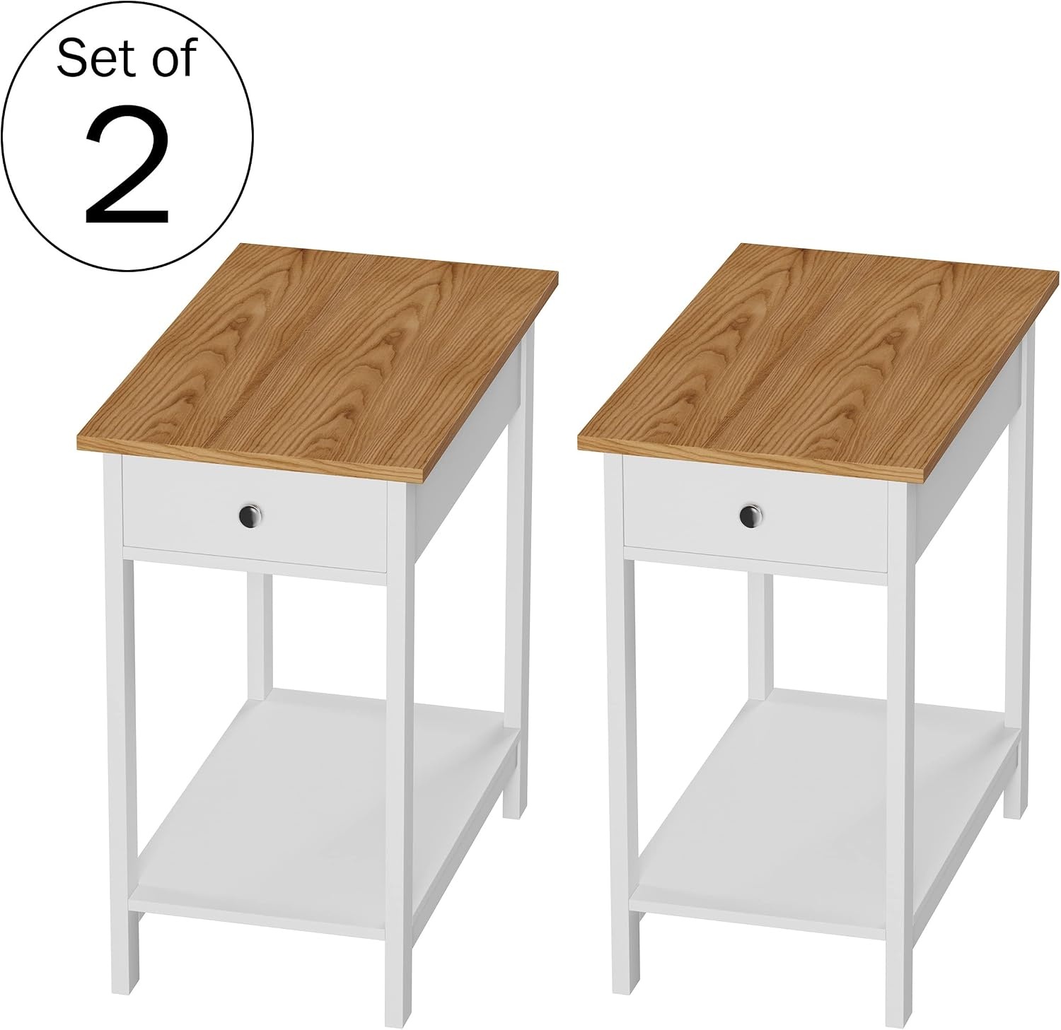 image:imageSide Table Small Night Stand with Drawer and Open Storage Shelf Traditional Style Bedroom or Living Room Furniture Use as Bedside Table or End Table by Lavish Home WhiteSet of 2