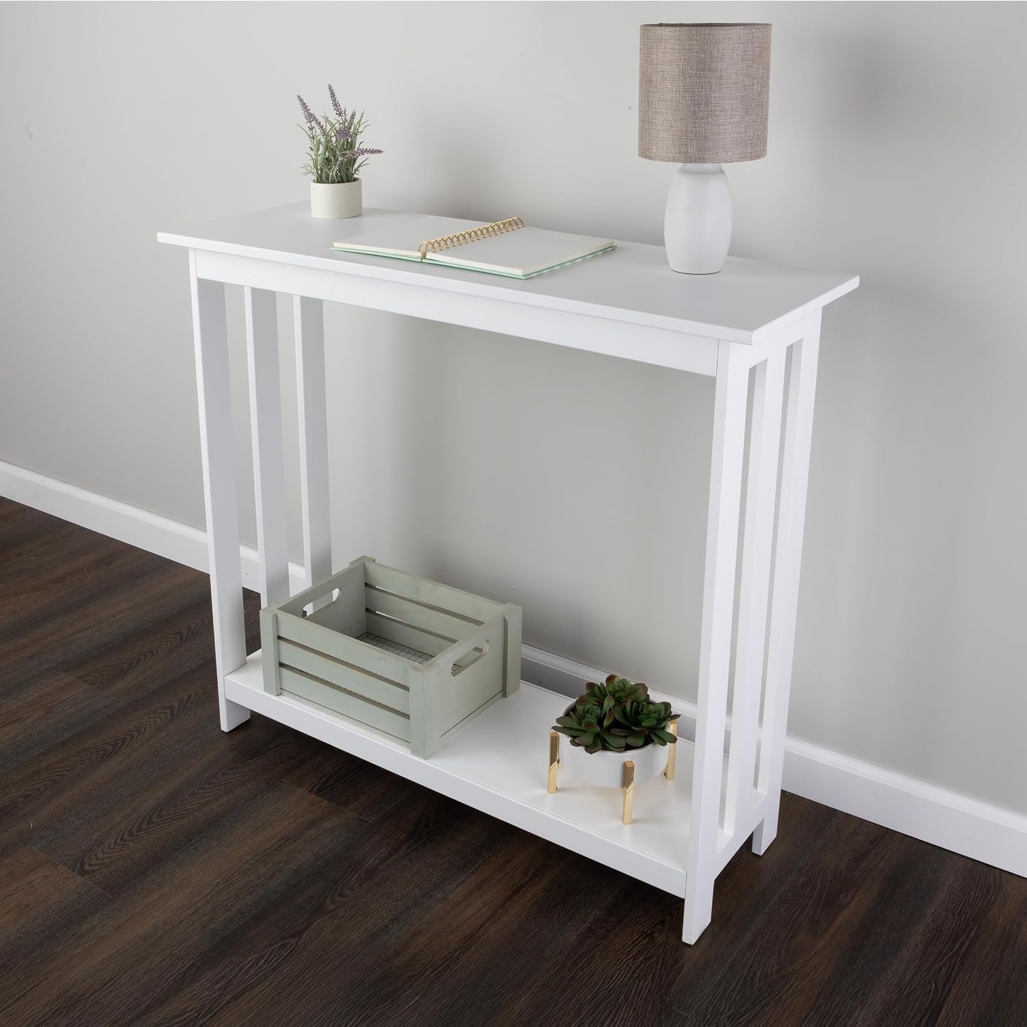 image:imageSlim Console Table 39in x 118in Narrow Entryway Table 2Tier Sofa Table with Open Storage Shelf Console Tables for Entryway Hallway and Foyer Living Room Furniture by Lavish Home BlackWhite