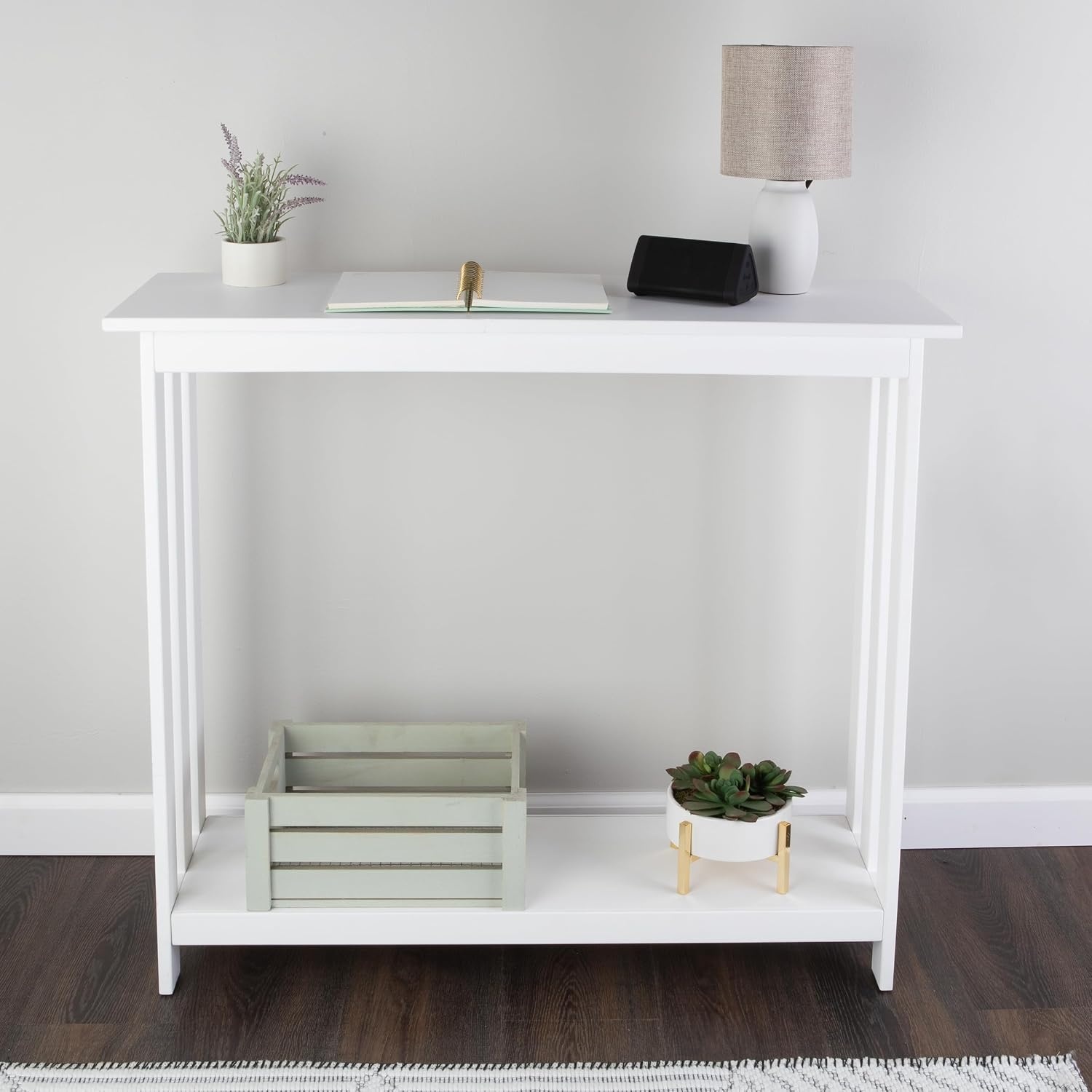 image:imageSlim Console Table 39in x 118in Narrow Entryway Table 2Tier Sofa Table with Open Storage Shelf Console Tables for Entryway Hallway and Foyer Living Room Furniture by Lavish Home BlackWhite