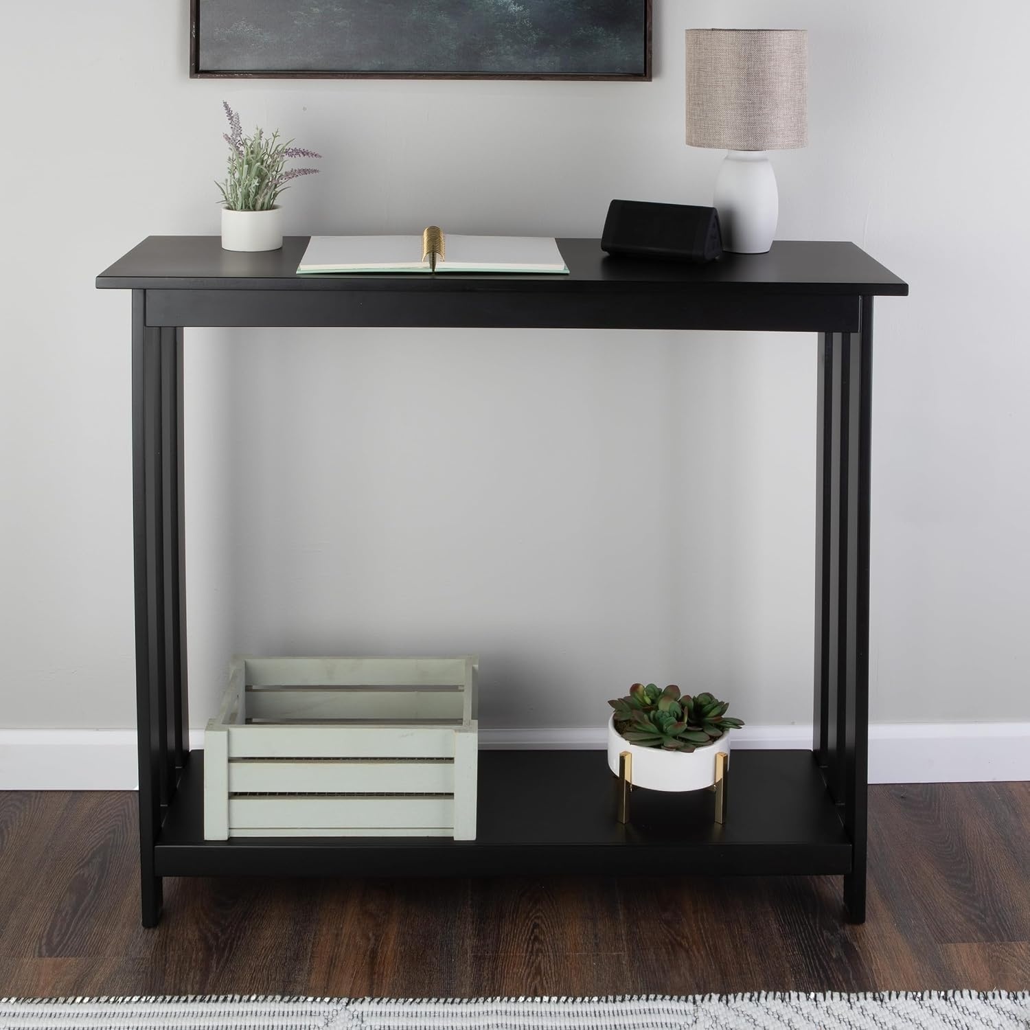 image:imageSlim Console Table 39in x 118in Narrow Entryway Table 2Tier Sofa Table with Open Storage Shelf Console Tables for Entryway Hallway and Foyer Living Room Furniture by Lavish Home BlackBlack