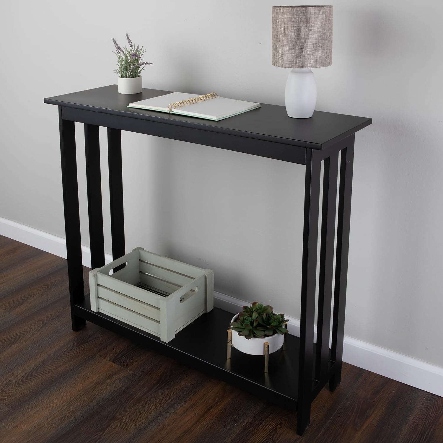 image:imageSlim Console Table 39in x 118in Narrow Entryway Table 2Tier Sofa Table with Open Storage Shelf Console Tables for Entryway Hallway and Foyer Living Room Furniture by Lavish Home BlackBlack