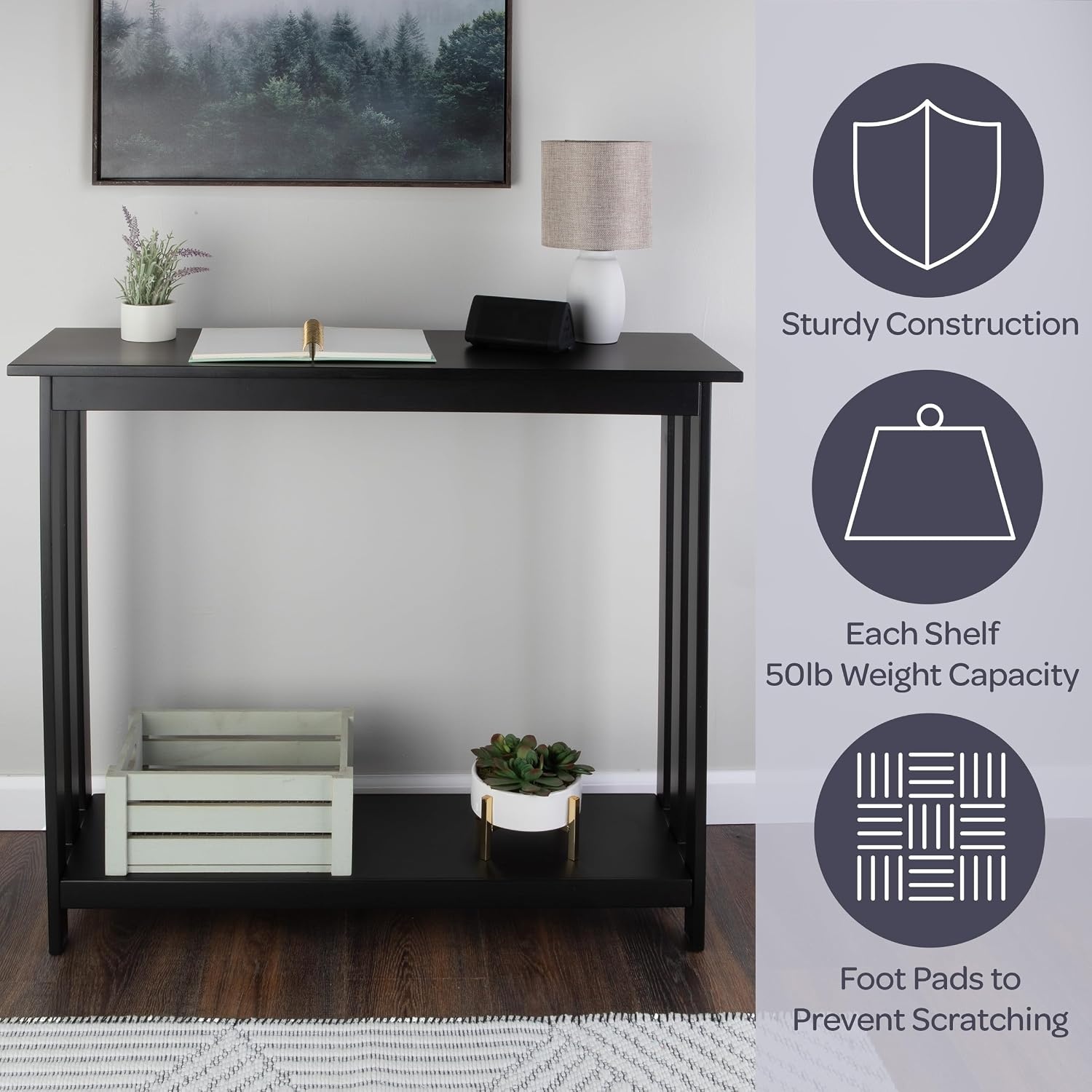 image:imageSlim Console Table 39in x 118in Narrow Entryway Table 2Tier Sofa Table with Open Storage Shelf Console Tables for Entryway Hallway and Foyer Living Room Furniture by Lavish Home BlackBlack