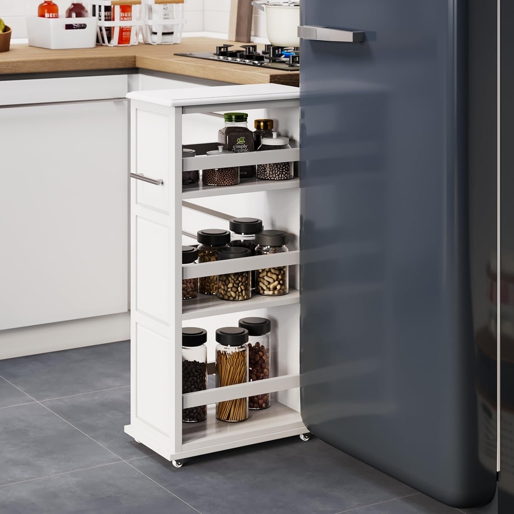image:imageLavish Home 3 Tier Slim Utility Rolling Storage Cart White 25W x 57D Narrow Rolling Cart Storage Organizer with Handle and Wheels for Bathroom Laundry Room and Kitchen PullOut Home OrganizerWhite
