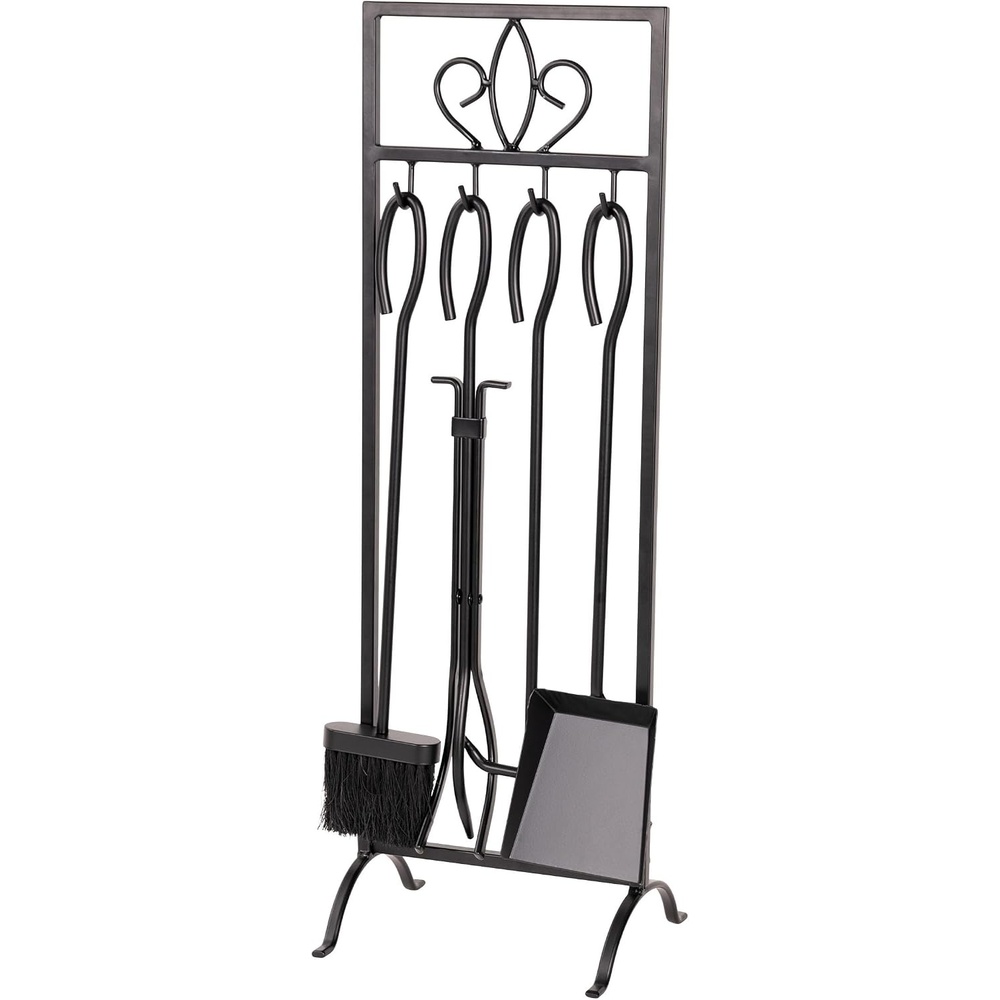 image:imageLavish Home 5Piece Fireplace Tools Set Fire Tools for Fire Places Fire Pits and Woodstoves IndoorOutdoor Fireplace Accessories with Poker Tongs Brush Shovel and Stand BlackBlack
