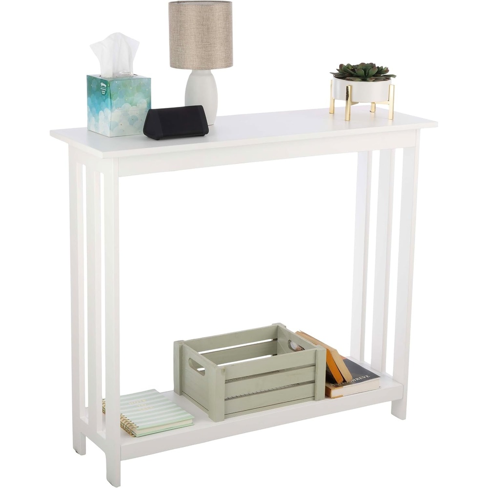 image:imageSlim Console Table  39in x 118in Narrow Entryway Table  2Tier Sofa Table with Open Storage Shelf  Console Tables for Entryway Hallway and Foyer  Living Room Furniture by Lavish Home BlackWhite