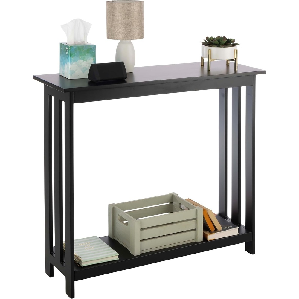 image:imageSlim Console Table 39in x 118in Narrow Entryway Table 2Tier Sofa Table with Open Storage Shelf Console Tables for Entryway Hallway and Foyer Living Room Furniture by Lavish Home BlackBlack