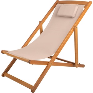 Beach Lounge Chair – Adjustable Height Reclining Sling Chair – Portable Wood Folding Chairs – Folding Lounge Chairs for Outside, Patio, Balcony, or Camping – Outdoor Furniture by Lavish Home (Blue)(Beige)