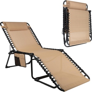Folding Lounge Chair Outdoor Recliner – 3 Position Chaise Lounge Outdoor Beach Tanning Chair with Side Pocket and Removable Pillow – Portable Patio Furniture for Pool or Lawn by Lavish Home (Beige)