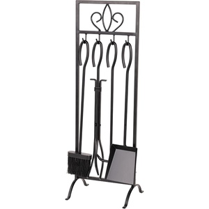 Lavish Home 5-Piece Fireplace Tools Set – Fire Tools for Fire Places, Fire Pits, and Woodstoves – Indoor/Outdoor Fireplace Accessories with Poker, Tongs, Brush, Shovel, and Stand (Black)(Black)