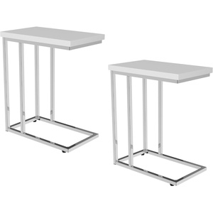Lavish Home C-Shaped Sofa Side Table – Modern End Table, Laptop Tray, or Compact Bedside Nightstand – Space Saving Furniture by Lavish Home (White)(Set of 2)