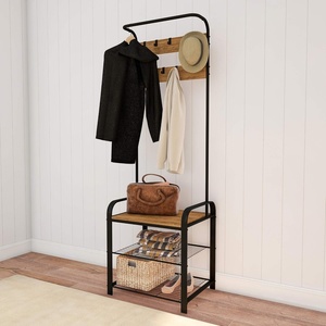 Lavish Home Entryway Coat Rack- Metal Hall Tree-Storage Bench, 18” W, Silver(18” W)