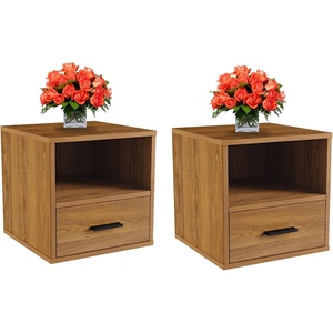 Lavish Home Side Table with Storage – Set of 2 Minimalist Modern Nightstand or End Table with Drawer – Stackable Modular Accent Furniture for Bedroom, Living Room, or Office (Brown Woodgrain)(Brown  Set of 2)