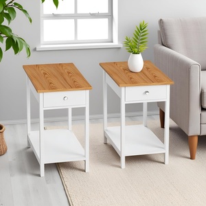 Side Table – Small Night Stand with Drawer and Open Storage Shelf – Traditional Style Bedroom or Living Room Furniture – Use as Bedside Table or End Table by Lavish Home (White)(Set of 2)