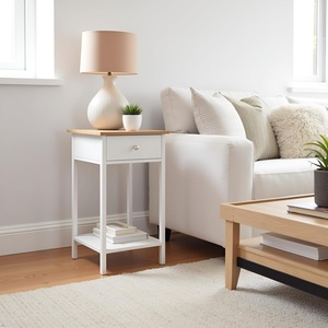Side Table – Small Night Stand with Drawer and Open Storage Shelf – Traditional Style Bedroom or Living Room Furniture – Use as Bedside Table or End Table by Lavish Home (White)(Single Table)