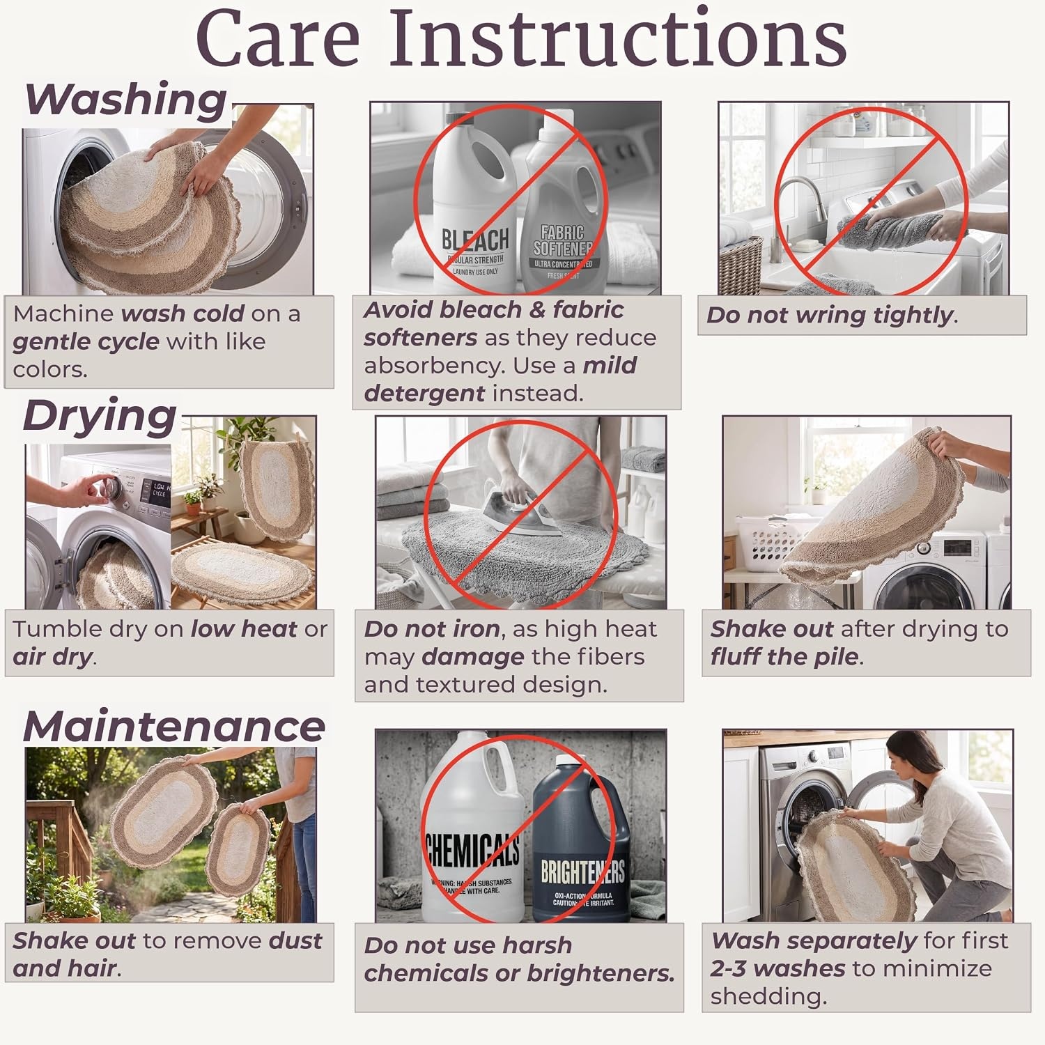 image:imageLavish Home Reversible Bathroom Rug Set Beige 2Pieces 32x2024x17 Oval Bath Rugs with Crochet Edges Machine Washable Soft and Absorbent Cotton Bath Mats for Bathroom Floor Kitchen LaundryBeige