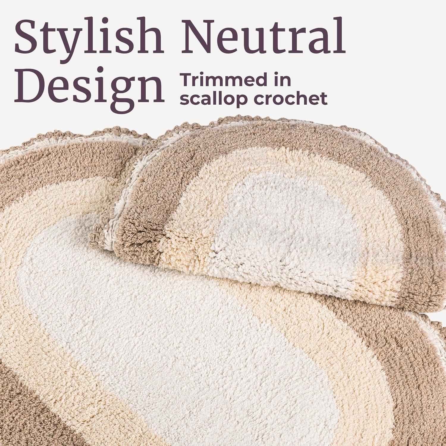 image:imageLavish Home Reversible Bathroom Rug Set Beige 2Pieces 32x2024x17 Oval Bath Rugs with Crochet Edges Machine Washable Soft and Absorbent Cotton Bath Mats for Bathroom Floor Kitchen LaundryBeige