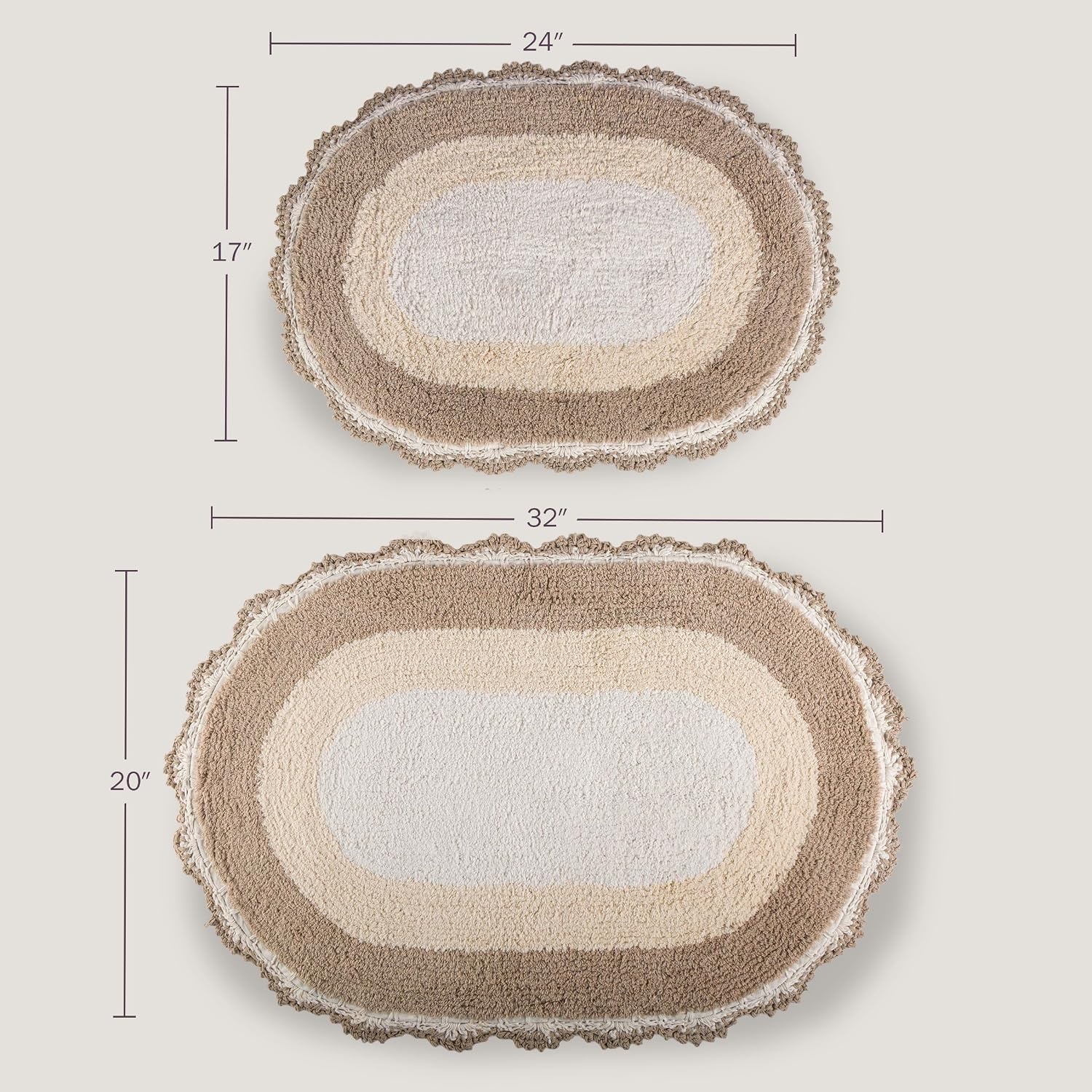 image:imageLavish Home Reversible Bathroom Rug Set Beige 2Pieces 32x2024x17 Oval Bath Rugs with Crochet Edges Machine Washable Soft and Absorbent Cotton Bath Mats for Bathroom Floor Kitchen LaundryBeige