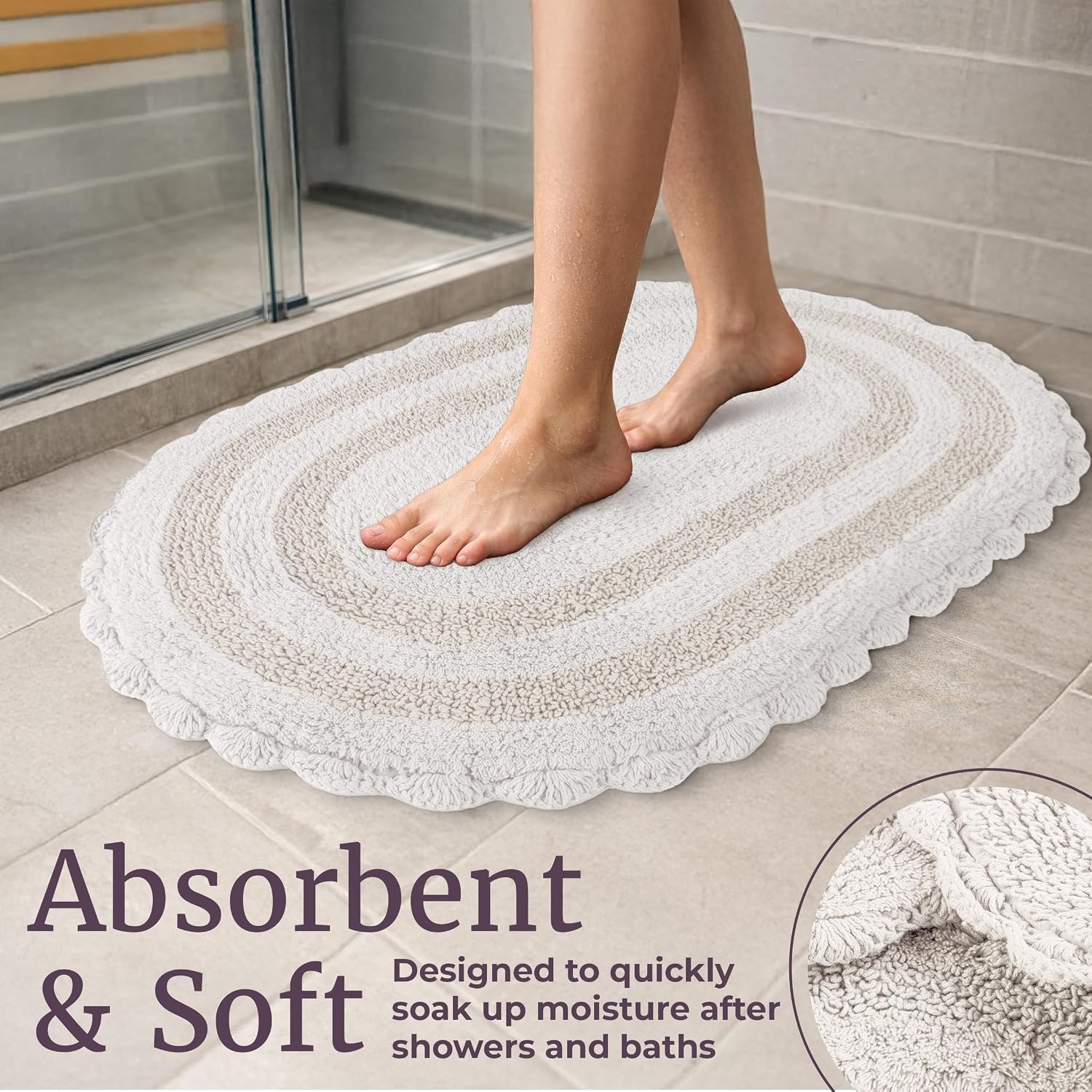 image:imageLavish Home Reversible Bathroom Rug Set Gray 2Pieces 32x2024x17 Oval Bath Rugs with Crochet Edges Machine Washable Soft and Absorbent Cotton Bath Mats for Bathroom Floor Kitchen LaundryIvory
