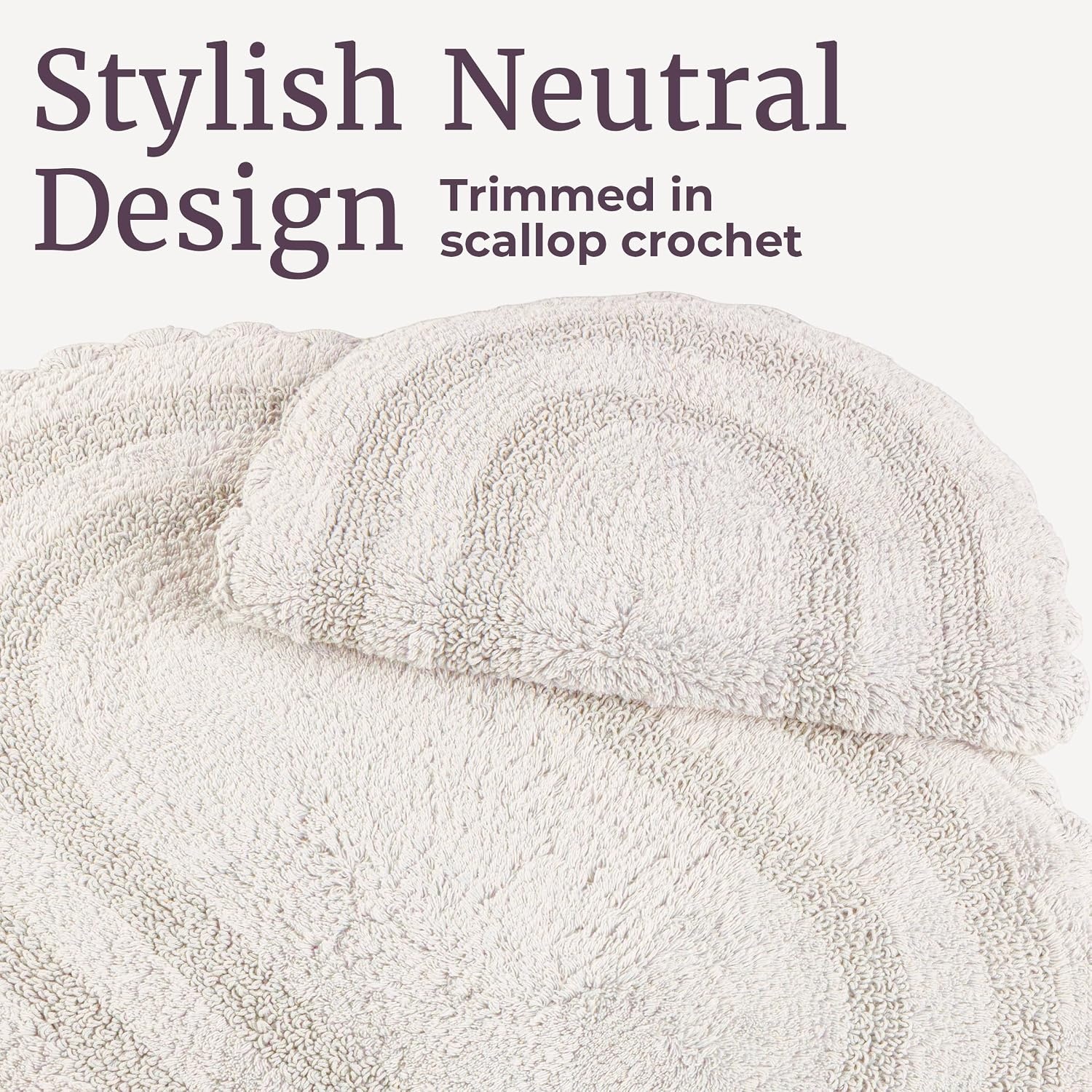 image:imageLavish Home Reversible Bathroom Rug Set Gray 2Pieces 32x2024x17 Oval Bath Rugs with Crochet Edges Machine Washable Soft and Absorbent Cotton Bath Mats for Bathroom Floor Kitchen LaundryIvory