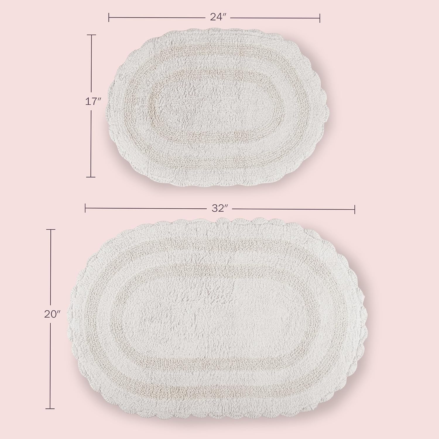 image:imageLavish Home Reversible Bathroom Rug Set Gray 2Pieces 32x2024x17 Oval Bath Rugs with Crochet Edges Machine Washable Soft and Absorbent Cotton Bath Mats for Bathroom Floor Kitchen LaundryIvory