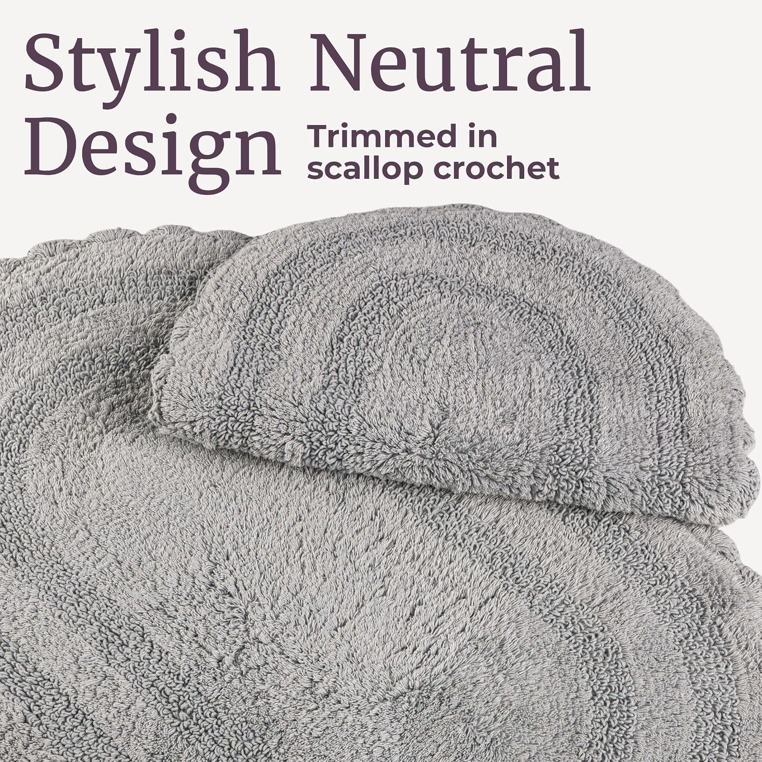 image:imageLavish Home Reversible Bathroom Rug Set Gray 2Pieces 32x2024x17 Oval Bath Rugs with Crochet Edges Machine Washable Soft and Absorbent Cotton Bath Mats for Bathroom Floor Kitchen LaundryGrey