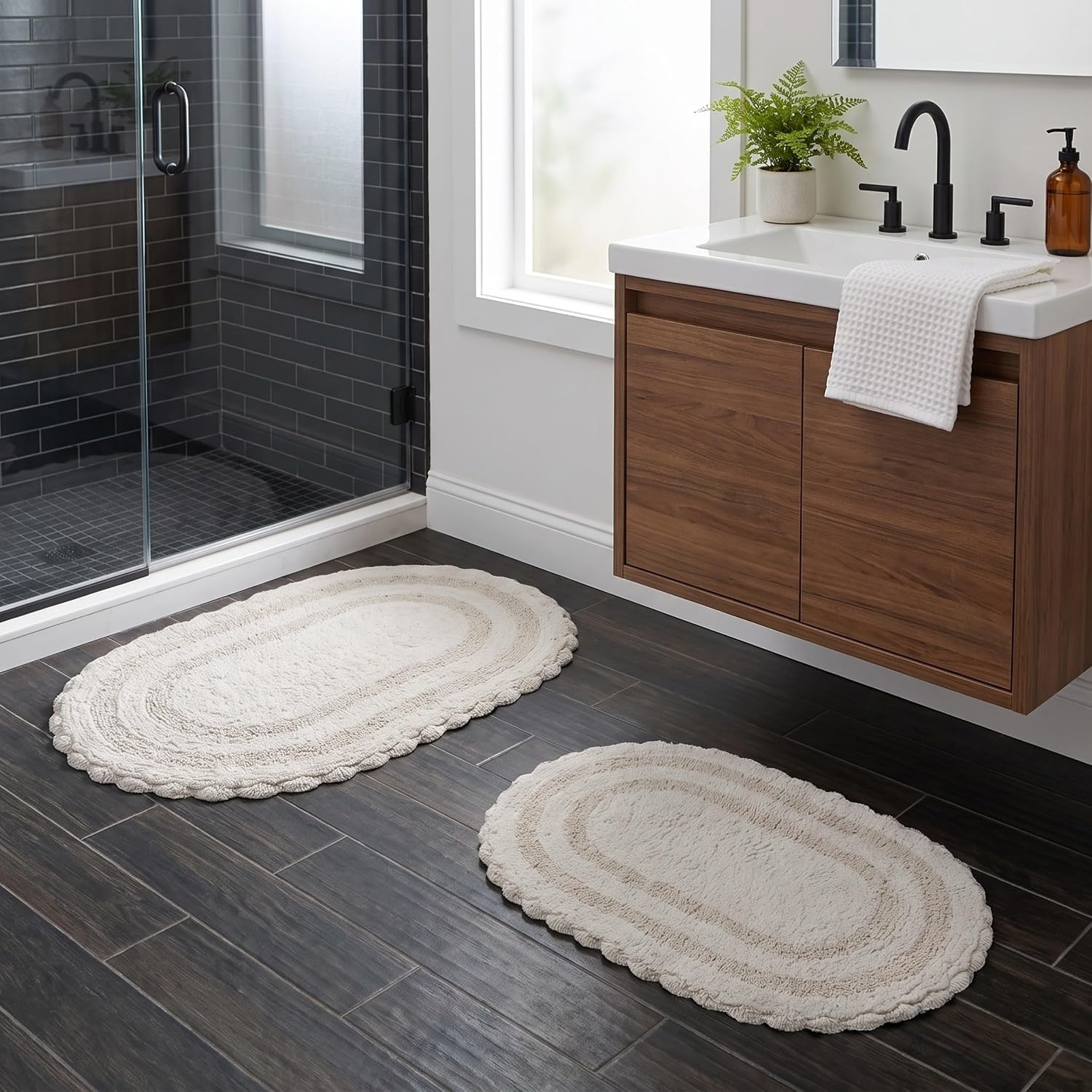 image:imageLavish Home Reversible Bathroom Rug Set Gray 2Pieces 32x2024x17 Oval Bath Rugs with Crochet Edges Machine Washable Soft and Absorbent Cotton Bath Mats for Bathroom Floor Kitchen LaundryIvory
