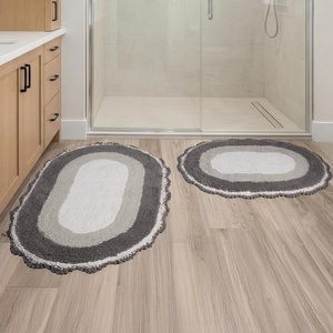Lavish Home Reversible Bathroom Rug Set, Beige, 2-Pieces, 32”x20”/24”x17” | Oval Bath Rugs with Crochet Edges, Machine Washable Soft and Absorbent Cotton Bath Mats for Bathroom Floor, Kitchen, Laundry(Grey)