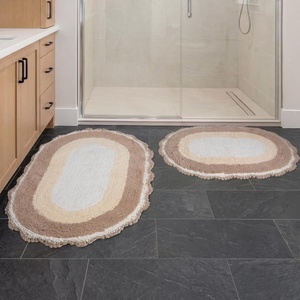 Lavish Home Reversible Bathroom Rug Set, Beige, 2-Pieces, 32”x20”/24”x17” | Oval Bath Rugs with Crochet Edges, Machine Washable Soft and Absorbent Cotton Bath Mats for Bathroom Floor, Kitchen, Laundry(Beige)