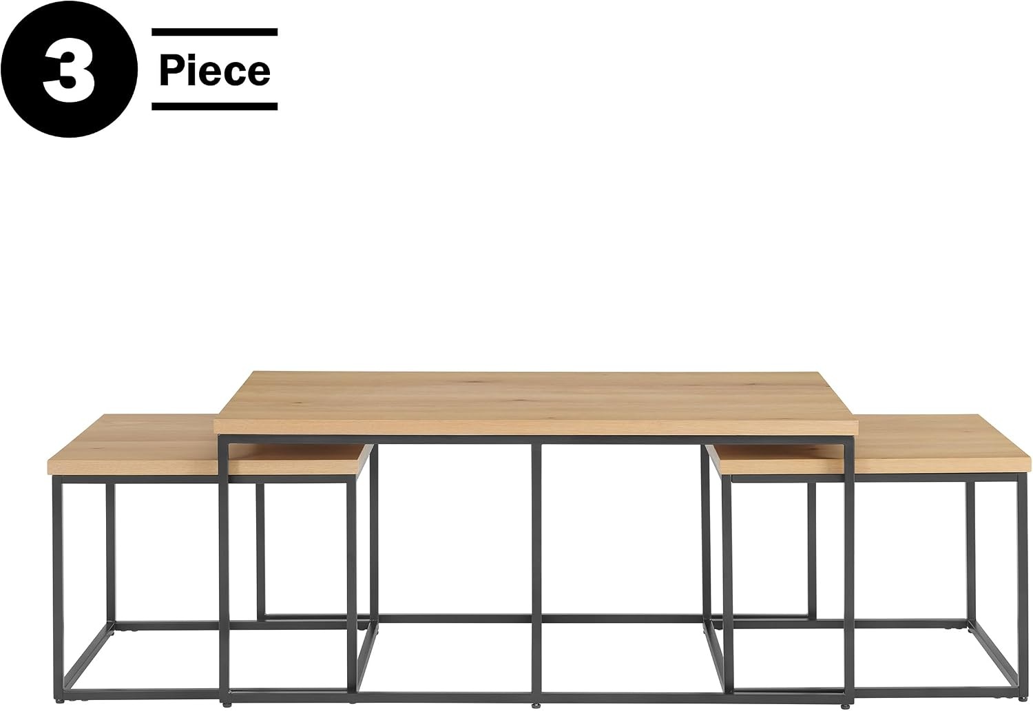image:imageLavish Home Nesting Tables Oak Set of 2 21x15x2419x14x21 End Tables for Living Room Bedroom or Home Office Set with Wooden Tops and Metal Bases Modern Living Room Furniture3Piece Set