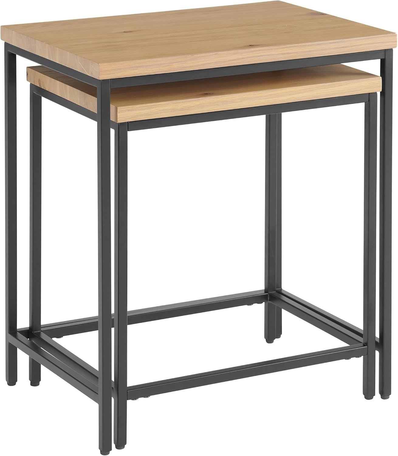 image:imageLavish Home Nesting Tables Oak Set of 2 21x15x2419x14x21 End Tables for Living Room Bedroom or Home Office Set with Wooden Tops and Metal Bases Modern Living Room Furniture2Piece Set