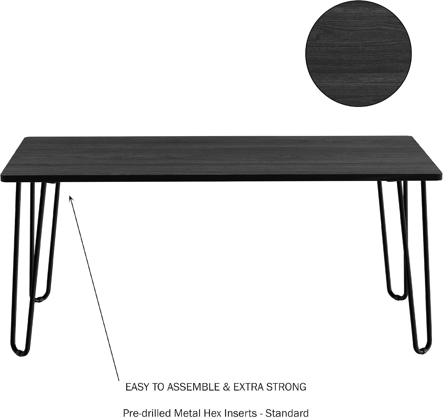 image:imageLavish Home Small Space Coffee Table with Hairpin Legs Minimalist Industrial Living Room Table with WoodgrainLook Top and Steel Legs GrayBlack Woodgrain