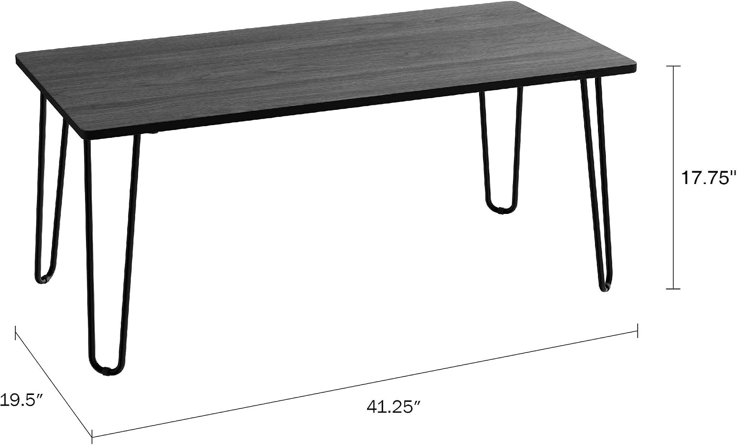 image:imageLavish Home Small Space Coffee Table with Hairpin Legs Minimalist Industrial Living Room Table with WoodgrainLook Top and Steel Legs GrayBlack Woodgrain