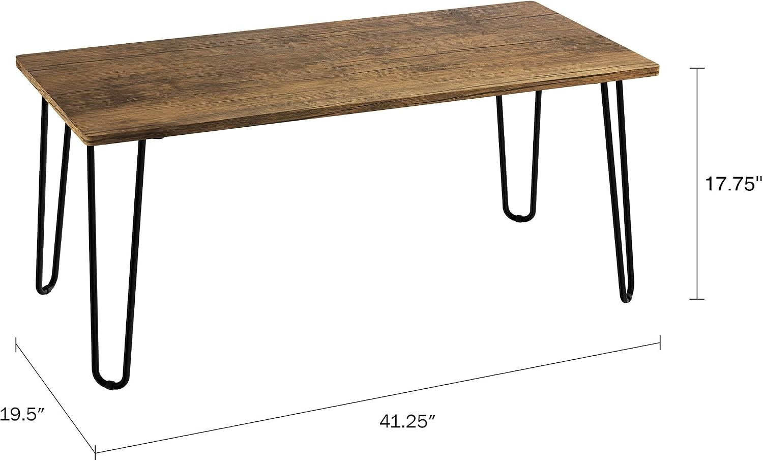 image:imageLavish Home Small Space Coffee Table with Hairpin Legs Minimalist Industrial Living Room Table with WoodgrainLook Top and Steel Legs GrayBrown Woodgrain