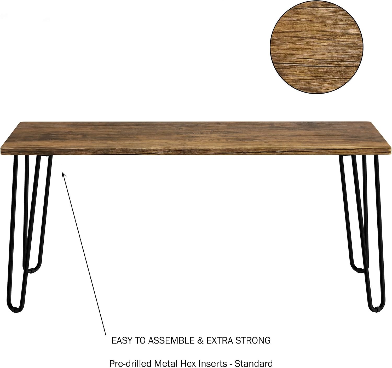 image:imageLavish Home Small Space Coffee Table with Hairpin Legs Minimalist Industrial Living Room Table with WoodgrainLook Top and Steel Legs GrayBrown Woodgrain
