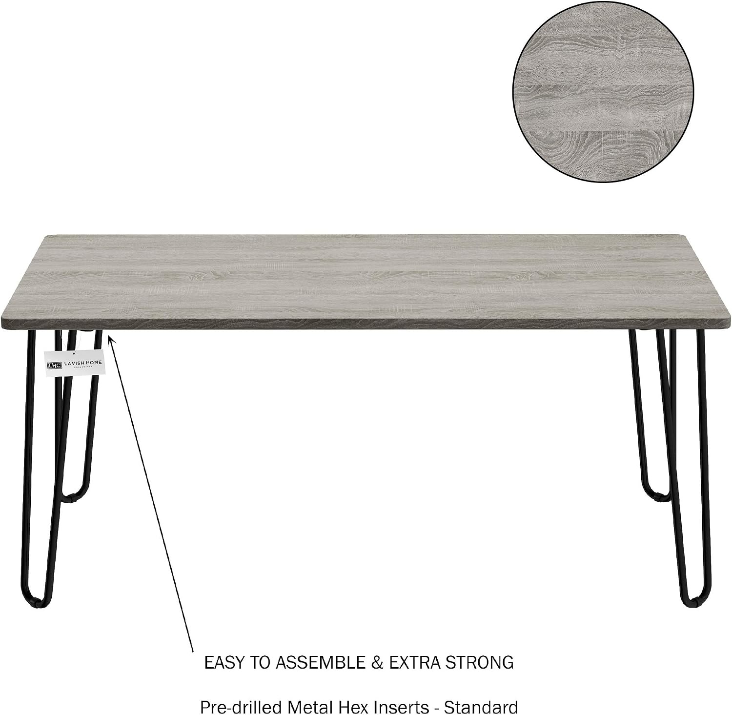 image:imageLavish Home Small Space Coffee Table with Hairpin Legs Minimalist Industrial Living Room Table with WoodgrainLook Top and Steel Legs GrayGray Woodgrain