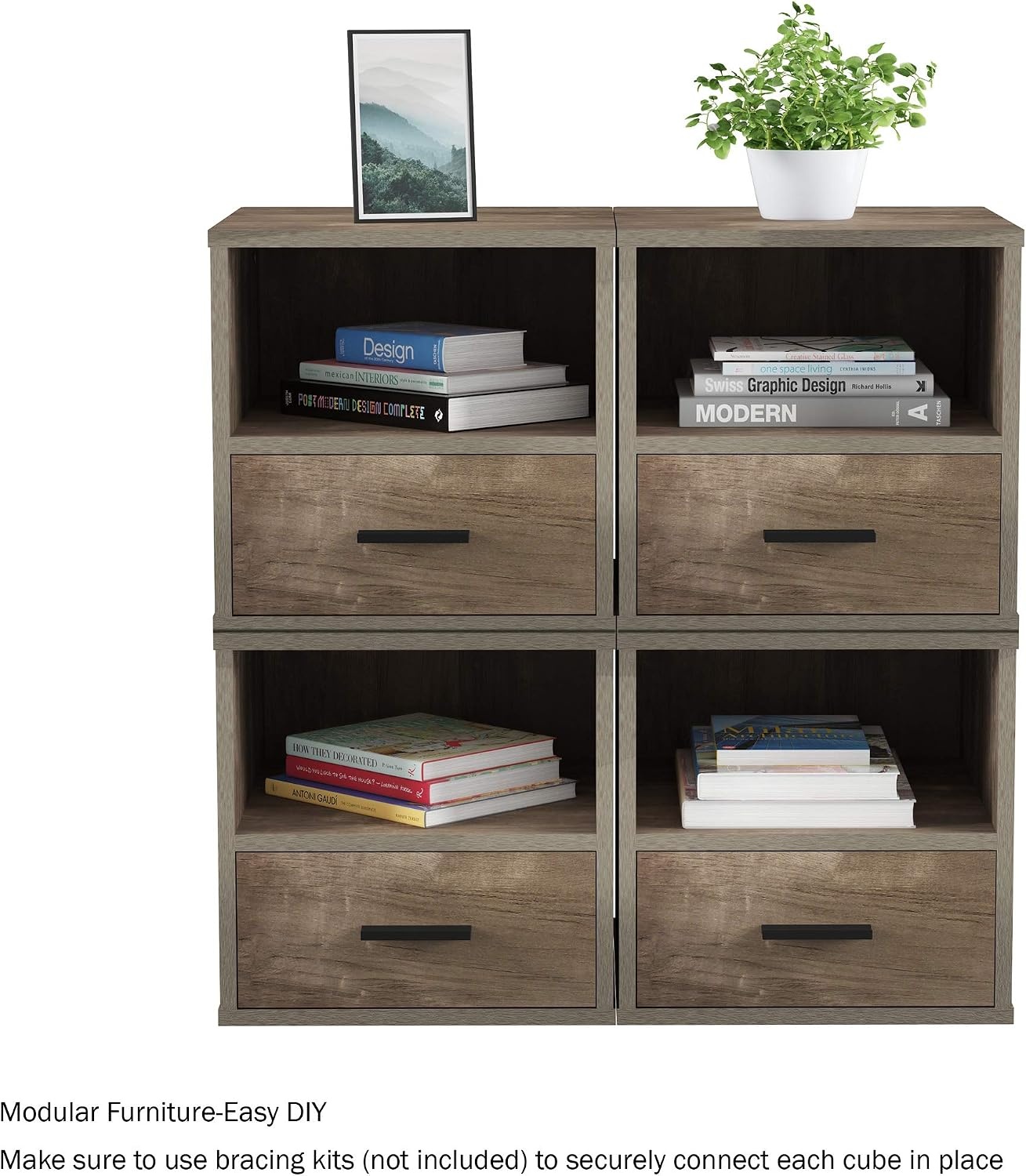 image:imageLavish Home End Stackable Contemporary Minimalist Modular Cube Accent Table with Drawer for Bedroom Living Room or Office GrayGrey