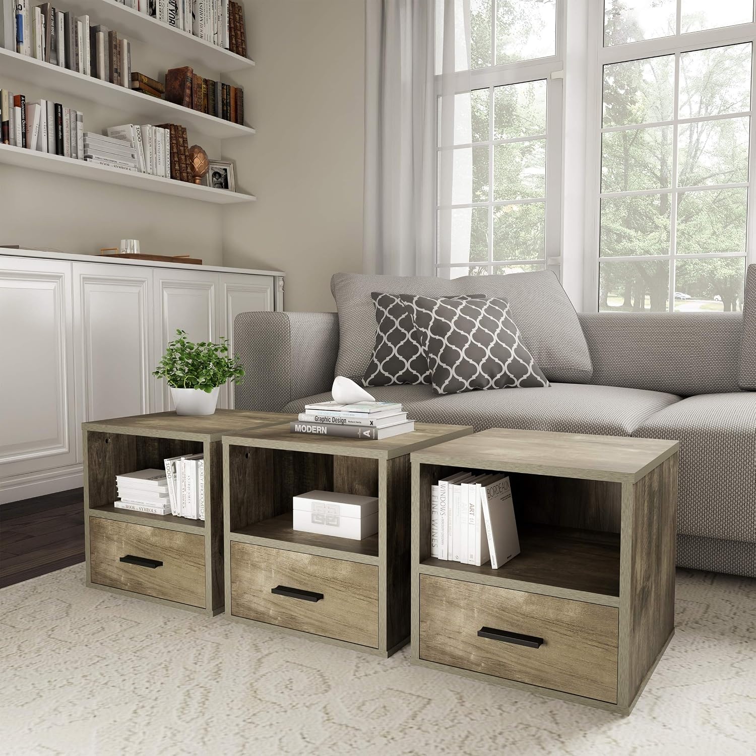 image:imageLavish Home End Stackable Contemporary Minimalist Modular Cube Accent Table with Drawer for Bedroom Living Room or Office GrayGrey
