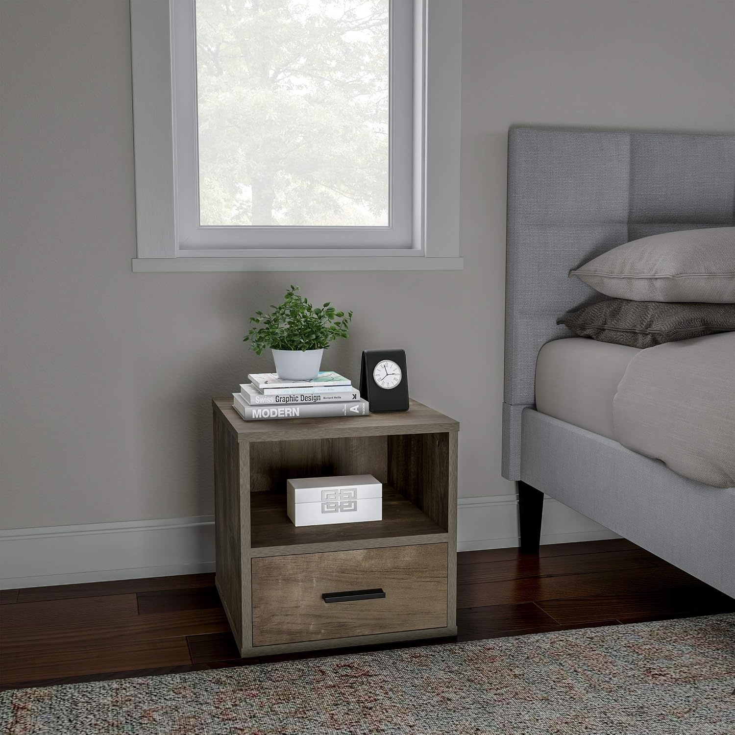 image:imageLavish Home End Stackable Contemporary Minimalist Modular Cube Accent Table with Drawer for Bedroom Living Room or Office GrayGrey