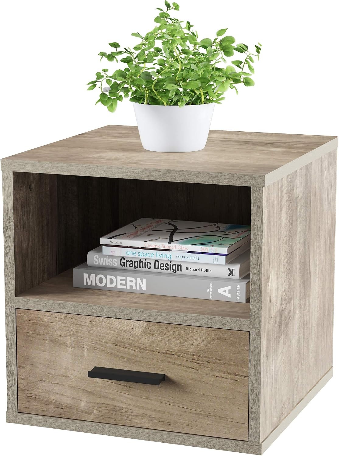 image:imageLavish Home End Stackable Contemporary Minimalist Modular Cube Accent Table with Drawer for Bedroom Living Room or Office GrayGrey
