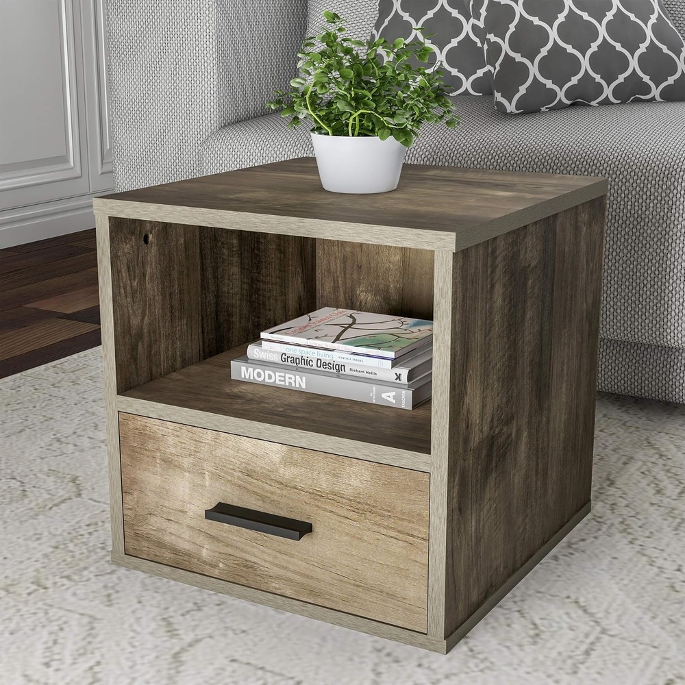 image:imageLavish Home End Stackable Contemporary Minimalist Modular Cube Accent Table with Drawer for Bedroom Living Room or Office GrayGrey