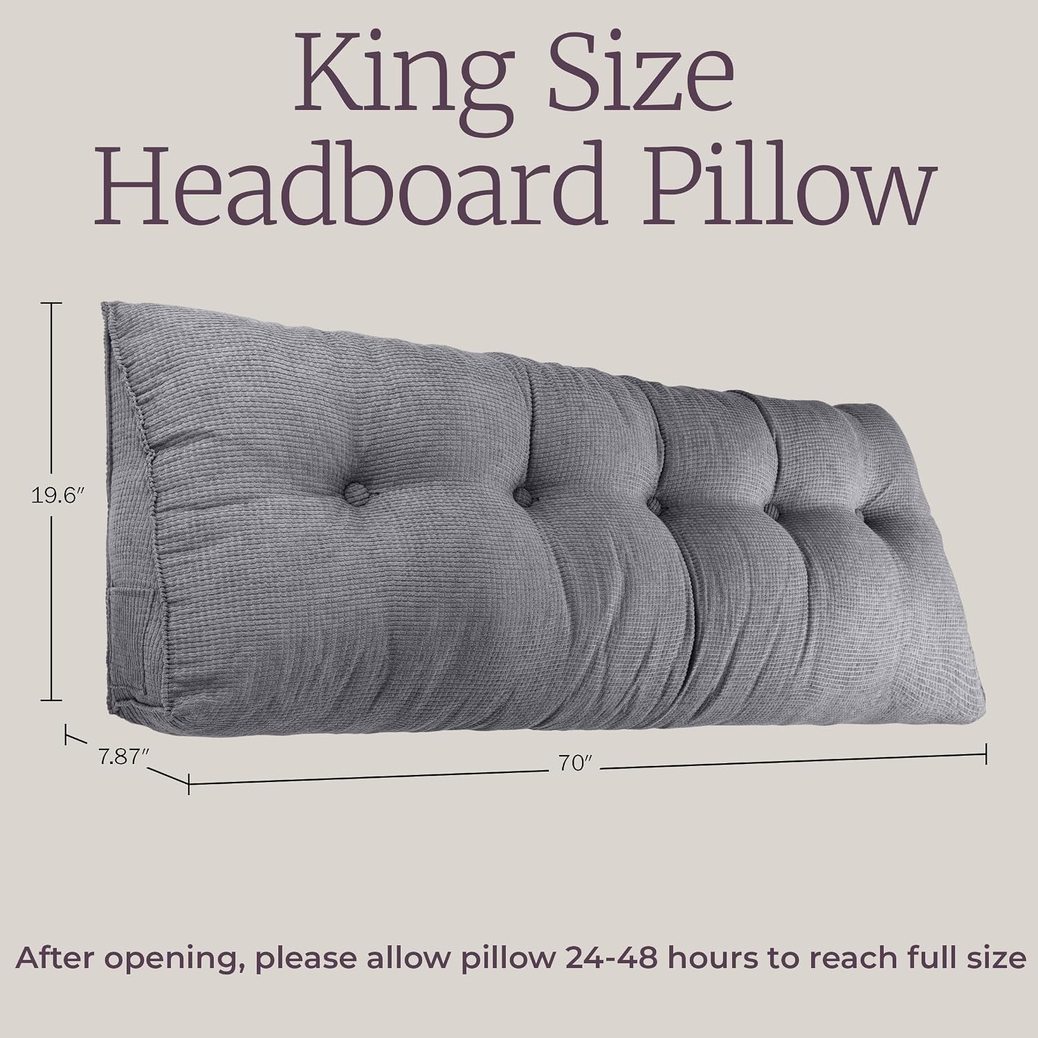 image:imageLavish Home Triangle Headboard Pillow Queen Gray 59 x 196King