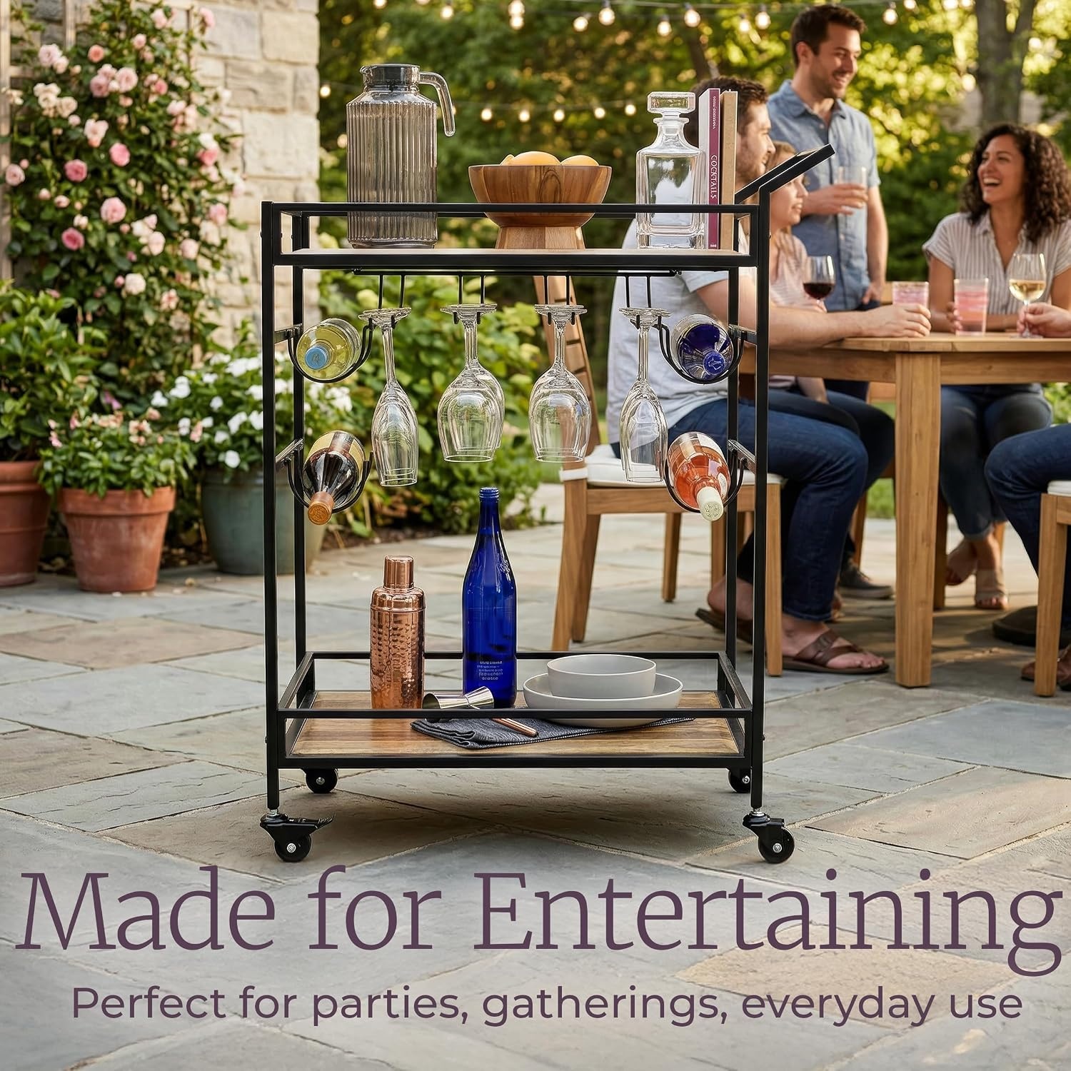 image:imageLavish Home Indoor Outdoor Bar Cart with Locking Wheels and Wine Rack