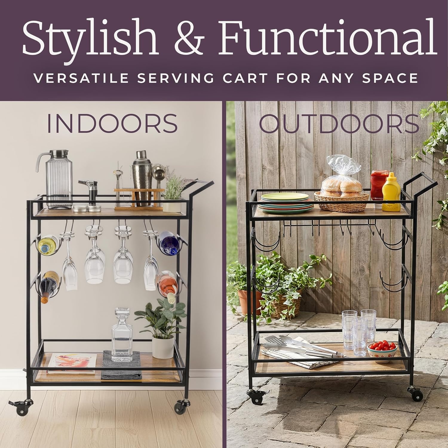 image:imageLavish Home Indoor Outdoor Bar Cart with Locking Wheels and Wine Rack